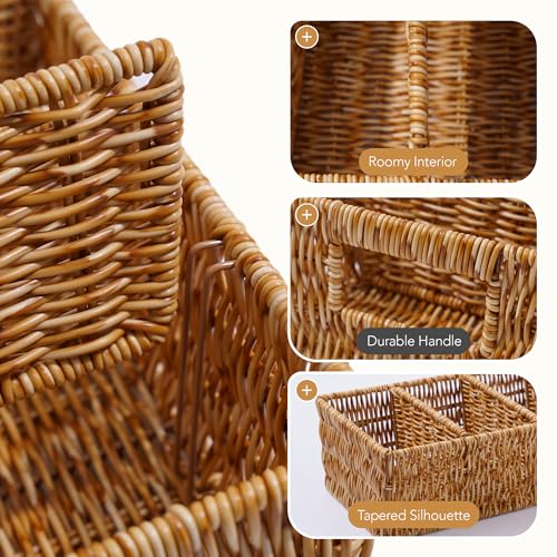 Nature-Inspired Rattan Pantry Organizer Baskets Set of 2 with 3 Removable Dividers – Handwoven Storage Bins for Kitchen or...