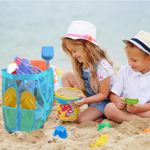 Yunaeduo Large Mesh Beach Bag - Lightweight & Foldable Family Beach Bag with 9 Pockets for Toys, Towels & Vacation Essentials