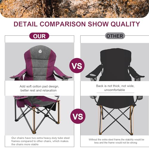 Northroad Oversized Portable Camping Chair, Full Padded Outdoor Folding Chair Support 350 LBS, Heavy Duty Lawn Chair with ...