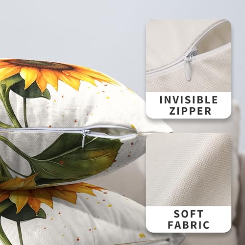 Kwlegh Sunflower Pillow Covers 18x18 Set of 2 Summer Throw Pillow Covers Yellow Flower Outdoor Pillow Case Square Cotton L...