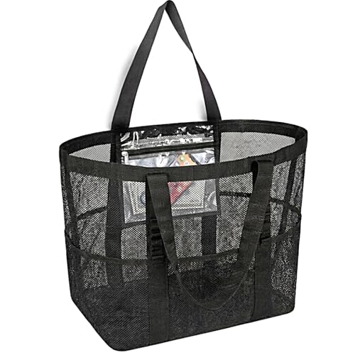 wanchel Mesh Beach Bags for Women - Family Beach Tote Bag for Toys, Towels, Travel Vacation Cruise Essentials