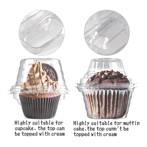 NPLUX 50 Pack Individual Cupcake Containers Plastic Cupcake Boxes Cupcake Holders Stackable Deep Dome Cupcake Carrier