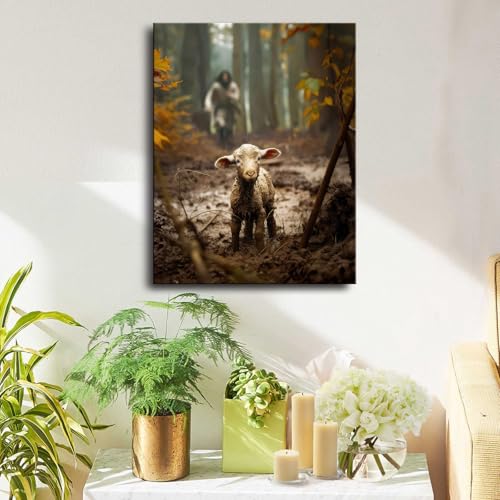Religious wall decor for prayer room Christian wall art for Christmas decorations indoor Jesus and Lamb canvas wall prints...