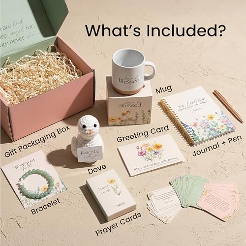Christian Gift Set for Women, Faith Based Box with Mug, Journal, Prayer Cards, Bracelet and Keepsake, Religious Present, I...