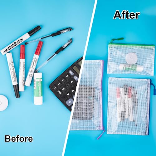 24 Pcs Mesh Zipper Pouch Bags, Plastic Zipper Pouches for Classroom in 8 Sizes, Waterproof Mesh Zipper Bags for Organizin...