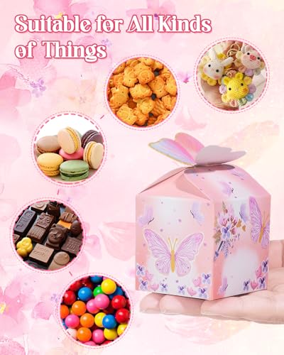 Liobelon 48 Pcs MINI Butterfly Party Favor Treat Boxes, Pink Purple Floral Candy Paper Gift Box Butterfly Decorations Brid...