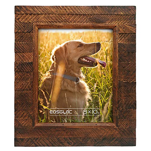 Eosglac Wooden Picture Frame 8x10 inch, Wood Plank Design with Rustic Brown Finish, Wall Mounting or Tabletop Display, Han...