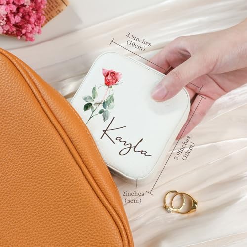 Corissy Personalized Jewelry Box for Women, Custom Travel Jewelry Case with Name and Birth Flower, Leather Jewelry Box for...