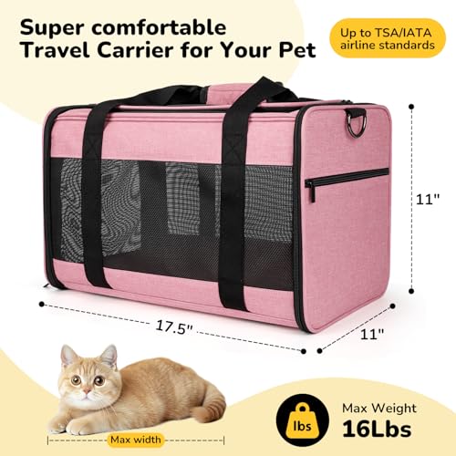 Hipubby Cat Carrier Dog Carrier for Pets Up to 16 Lbs, Soft-Sided Pet Travel Carrier for Cats and Small Dogs, Airline Appr...