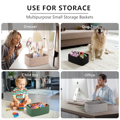 OIASKET 4 Pack Small Storage Shelf Baskets for Organizing, Mini Woven Rope Storage Bins for Towels, Cute Decorative Closet...