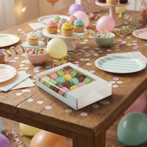 DTFMZOV 30 Pack Macaron Boxes with Clear Window, 7.5x4.8x1.4 Inch Small Truffle Boxes, Folding Cookie Boxes for Packaging ...
