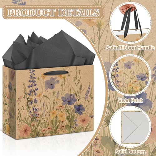 Wildflower Gift Bag Christmas Gifts Wild Floral Birthday Bag with Wrapping Paper Card Sticker Envelope for Watercolor Flow...