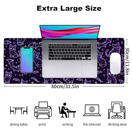 Black Cat Bat Gaming Mouse Pad, Office Desk Mat, Anti-Slip Rubber Base Cool Aesthetic Mouse Pads for Computer Laptop Keybo...