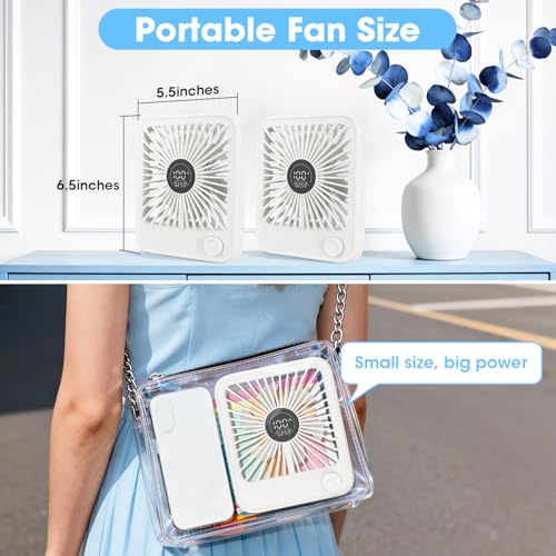 Ouddy Mode 2 Pack Small Desk Fan, Rechargeable Quiet Portable Travel Fan with 100 Wind Speeds Digital Display White Person...