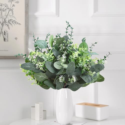 N MAGEAN Eucalyptus Leaves Stems 60 PCS, 4 Kinds Mixed Artificial Greenery Stems for Wedding Decor Vase Floral Arrangement...