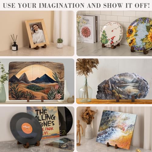 ANBOXIT Plate Display Stand, 6 Inch Plate Holder for Displaying, Decorative Picture Frame Dish Photo Plaque Platter Wood S...