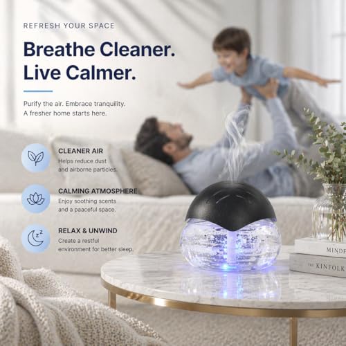 Air Freshener（Black） - for Home, Bedroom, Office and Warehouse - Essential Oil Aroma Diffuser with LED Color Night Light a...