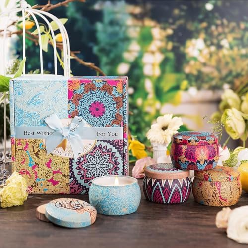 Candles Gift Set for Women, 4 Pack Scented Candles with 8% Essential Oils, 120H Long Lasting Aromatherapy Candles for Home...