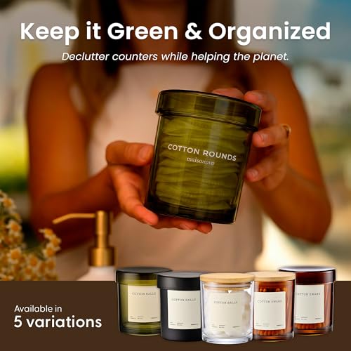 Maisonovo Glass Bathroom Containers with Lids (Airtight) - Qtip Holder - Apothecary Jars for Cotton Rounds, Swabs, Balls, ...
