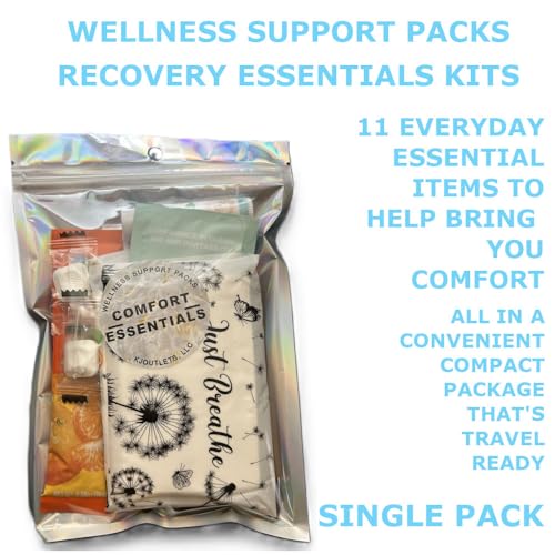Wellness Support Pack Comfort Essentials Kit, 11-Piece Travel Size Set with Electrolytes, Wipes, Mints and Personal Care I...