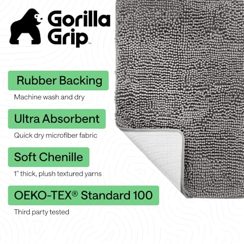 GORILLA GRIP Bath Rug Mat, Thick Soft Absorbent Chenille, Quick Dry Microfiber Mats, Rubber Backing Washable Shower Floor ...
