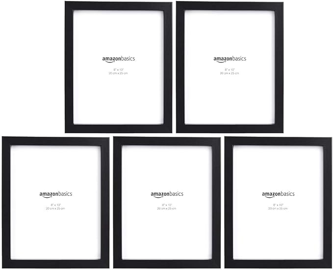Amazon Basics Rectangular Picture Frame Set for Wall Hanging or Tabletop Display, 8 x 10 in, Black, 5-Pack