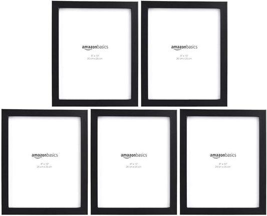 Amazon Basics Rectangular Picture Frame Set for Wall Hanging or Tabletop Display, 8 x 10 in, Black, 5-Pack