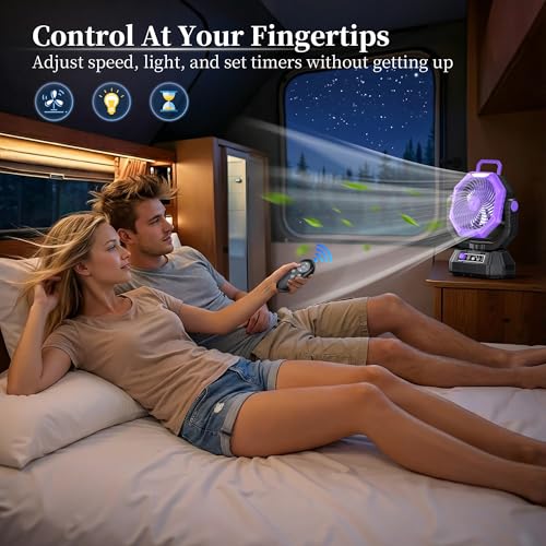 AJVV Camping Fan with Light, Remote and Oscillation, Battery Powered Hanging Tent Fan, Rechargeable Portable for Camp, Out...