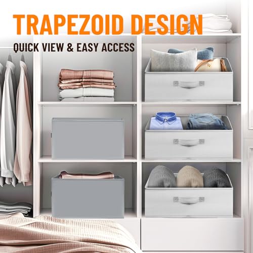 Criusia Closet Organizers Bins 4 Pack - Large Collapsible Shelf Organizer with Handles - Fabric Trapezoid Home Organizatio...