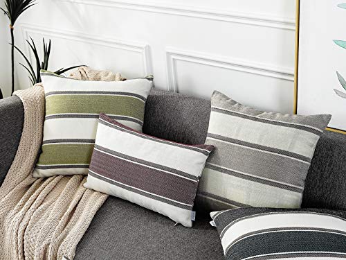 AmHoo Pack of 2 Farmhouse Linen Throw Pillow Cover Cushion Stripe Decoration Buffalo Retro Pillowcase with Hidden Zipper f...