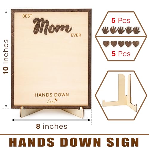Personalized Best Mom Ever Handprint Gifts, Wooden Keepsake Sign with Kids Handprint Art, Custom Ink Name, DIY Craft Kit f...