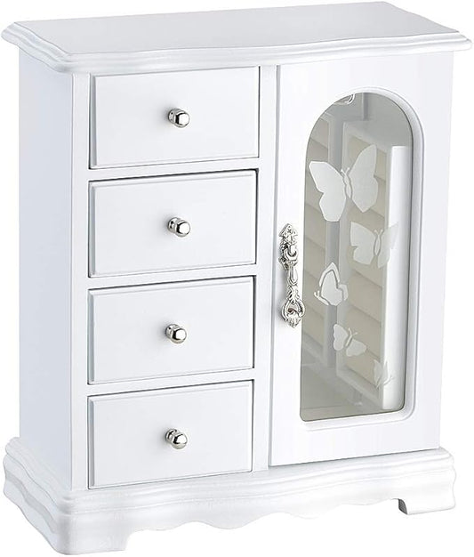 RR ROUND RICH DESIGN Jewelry Box - Made of Solid Wood with 4 Drawers Organizer and Built-in Necklace Carousel and Large Mi...
