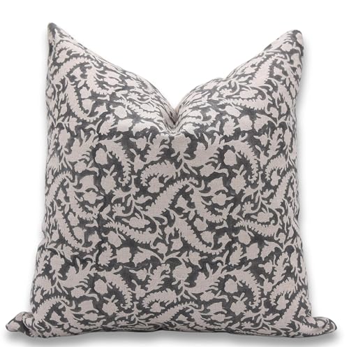 Fabritual Handmade Block Print Pure Linen 20X20 Inch Throw Pillowcase Cushion Cover with Zipper, Outdoor, Home Décor, for ...