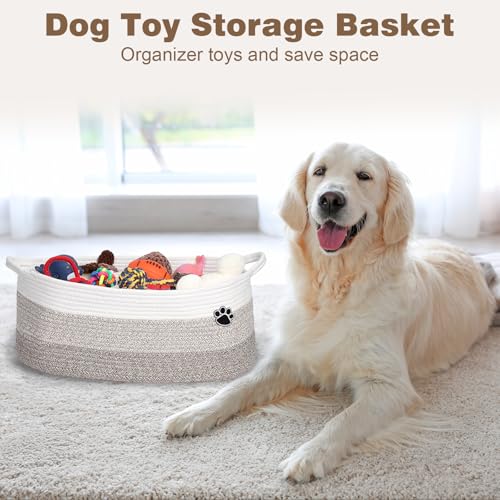 Optish Dog Toy Basket, Toy Box and Bin for Dog Cat Storage, 19.7" X 11" X 7.9" (30L) Large Woven Rope Basket for Blanket S...