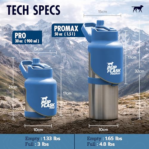 PupFlask Pro Dog Water Bottle | 30 or 50 OZ Double Wall Insulated Stainless Steel | Built-In Flip Cup Bowl | Leak Proof Ca...