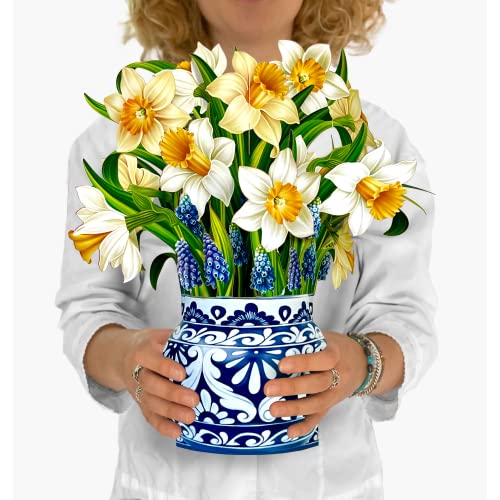 Freshcut Paper Pop Up Cards, English Daffodils, 12 Inch Life Sized Forever Flower Bouquet 3D Popup Greeting Card, Birthday...