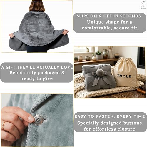 EzrAllora Premium Double Layer Poncho Blanket - No Sleeves Easy On Easy Off- Drape and Go- 2 pockets - Gifts for Grandma (...