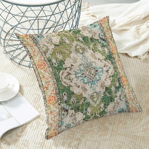 BETGINY Boho Pillow Covers 18x18, Olive Green Ethnic Design Outdoor Decorative Throw Pillows for Couch, Carpet Pattern Dec...