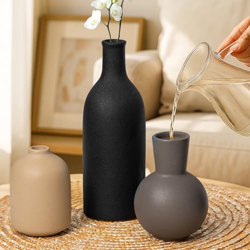 Ceramic Vase, Flower Vases Set of 3 Living Room Decor, Farmhouse Decor, Decorative Vase for Home Coffee Table, Book Shelf,...