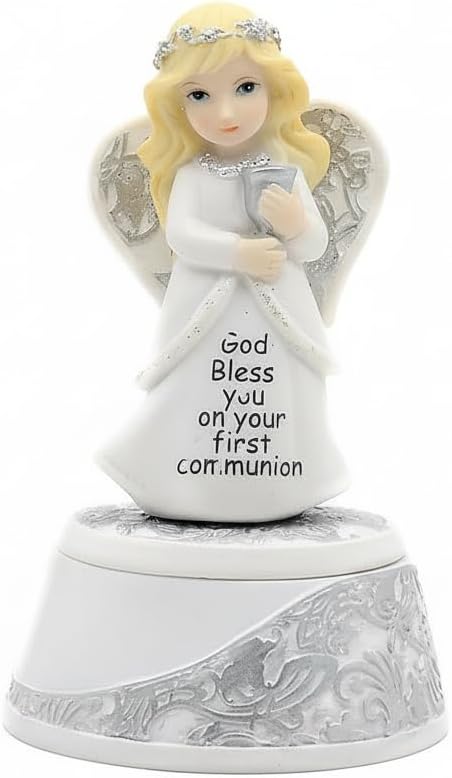 Comfy Hour First Communion Angel Figurine Music Box, Christian Catholic Prayer Keepsake with Chalice and Cross, Artisan Cr...
