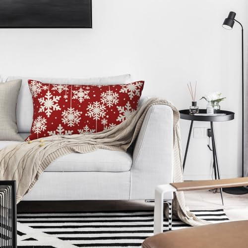 NIDITW Happy Winter Have Yourself A Merry Little Christmas Beautiful Snowflakes Waist Lumbar Red Cotton Burlap Linen Throw...