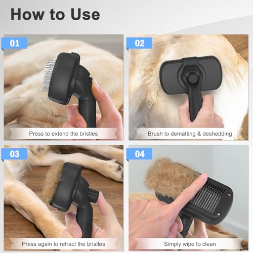 Dipoo Self Cleaning Shedding Brush - Skin Friendly Grooming Tool for Dogs, Cats, and Puppies, Deshedding and Hair Removal ...