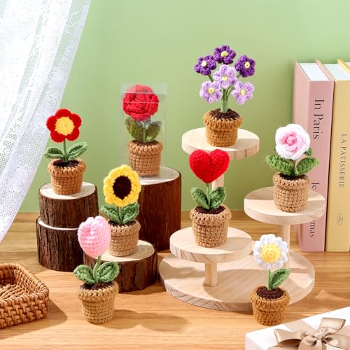 8 Set Thank You for Helping Me Grow Crochet Flower Pots Teacher Appreciation Gift Bulk Positive Handmade Crochet Flowers w...