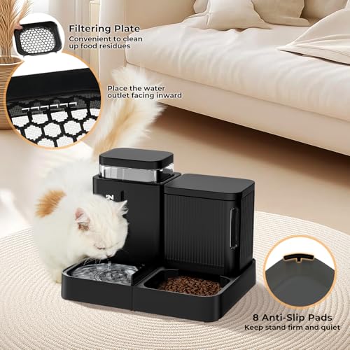 ZOMISIA Automatic Cat Feeder and Water Dispenser Set, 2 in 1 Gravity Cat Food Dispenser with 180 Degree Rotatable, Pet Sel...