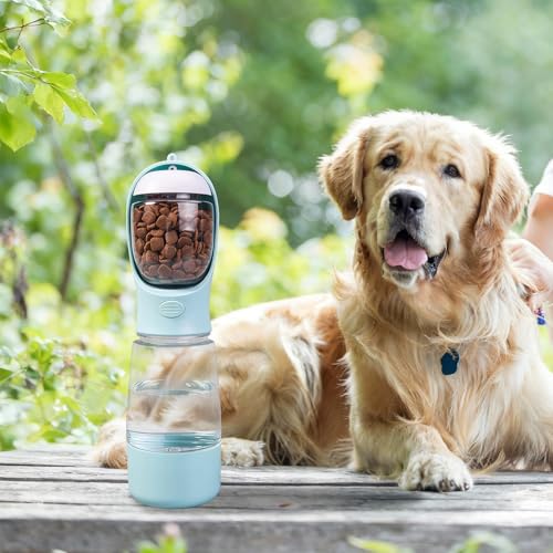 Dbbsfst 3-in-1 Dog Water Bottle Portable Leak Proof Pet Water Dispenser with Built-in Snack Storage & Waste Bag Holder 14o...