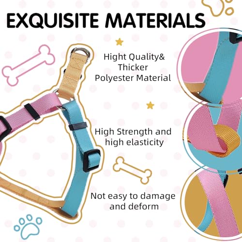 Pawhuggies Tri-Color Dog Harness - Adjustable Step-in No Pull Harness for Large Dogs, Heavy Duty, Easy Walking, Blue Pink
