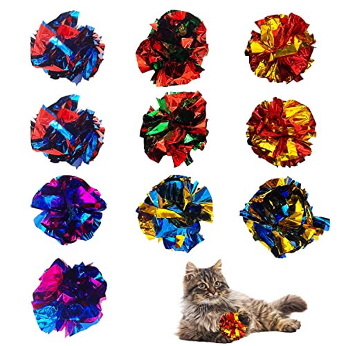 QUVOVID Cat Crinkle Ball Toys 10 Packs for Indoor Cats to Kill Time and Keep Fit, 2.3 Inch Colorful Mylar Crinkle Balls At...