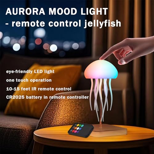 Camdii Jellyfish Lamp with Touch Sensor and Remote Control, Rechargeable Eye Friendly RGB Gradient Jellyfish Night Light a...