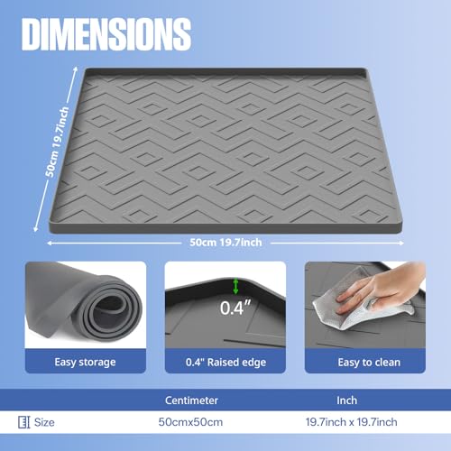 Water Cooler Mat – 19.7" x 19.7" Silicone Water Dispenser Mat for Floor & Countertop, Spill-Proof & Waterproof Tray for Co...