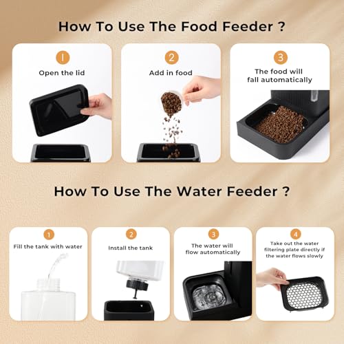 ZOMISIA Automatic Cat Feeder and Water Dispenser Set, 2 in 1 Gravity Cat Food Dispenser with 180 Degree Rotatable, Pet Sel...
